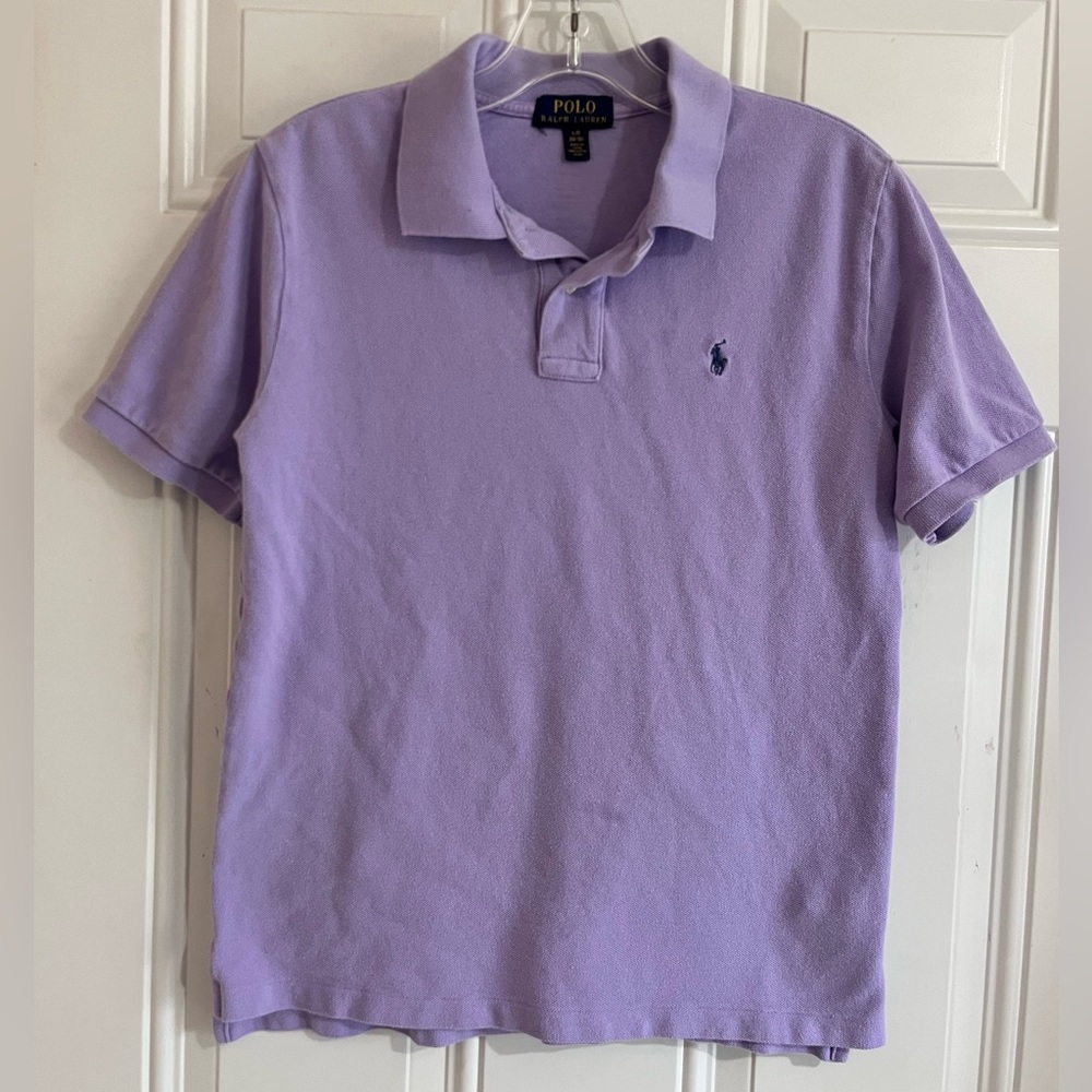 Polo Ralph Lauren Polo Shirt Girls Youth‎ L Purple Classic Fit Navy Pony Preppy